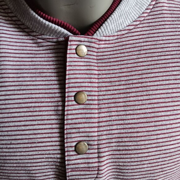 Men's 2XL Vintage Pullover Shirt Towncraft Striped Henley Red/Navy/Grey 1990's - Picture 4 of 6